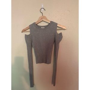 Garage Ribbed Cold Shoulder Cropped Sweater